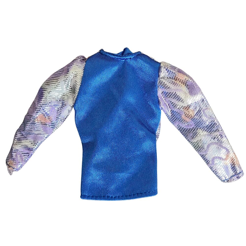 Barbie Size Blue Silver Metallic Long Sleeve Doll Top